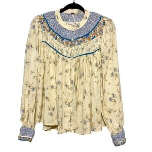 Free People Paloma Printed Blouse Womens Size S Coquette Cottagecore Victorian